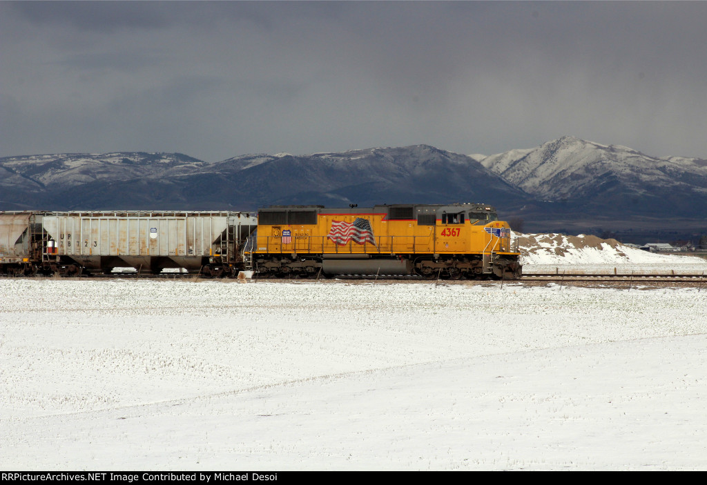 UP SD70M #4367 leads the northbound Cache Valley Local (LCG-41C) shoving some cars into Presto Products in Lewiston, Utah April 13, 2022